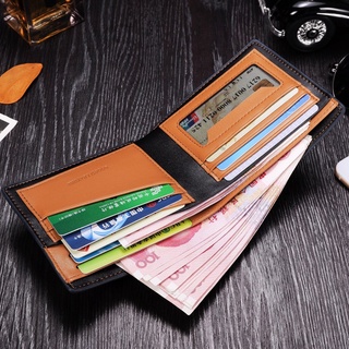 Fashion New Men Wallet Casual Two-fold Short Horizontal Pu Leather Solid Color Male Open Coin Purse (3)