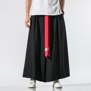 Kimono japonés suelto Casual pantalones de pierna ancha para hombres estilo tradicional samurái moda Streetwear lino masculino pantalones sólidos