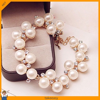 Women Fashion Faux Pearl Rhinestone Bracelet Bangle Jewelry Charm Xmas Gift