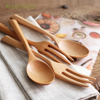Allgoods Creative tenedor ecológico vajilla de madera cuchara helado portátil cocina cena postre ensalada utensilios