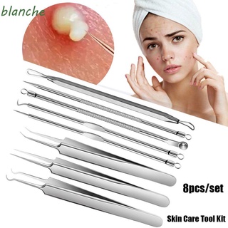BLANCHE Professional Face Care Tool Curved Pimple Removing Skin Care Tool Kit With Bag Facial Pore Cleaner Stainless Steel Acne Pimple Extractor Makeup Tool Tweezer Blackhead Removing/Multicolor