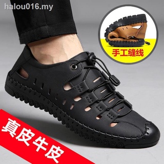Listo stock ◊ ❦ Sandalias De Los Hombres s De Verano De Cuero Transpirable Hueco Zapatos Nuevos Suave Suela Casual De Mano Cosido Agujero