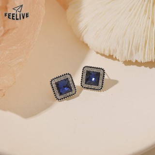 [feelive]s925 aguja de plata coreana moda azul cristal cuadrado simple temperamento personalidad diamante cuadrado pendientes mujeres