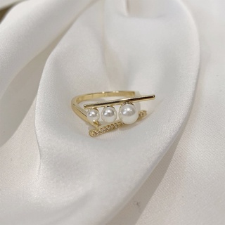 Nuevo anillo de perlas anillo abierto anillo de diamante anillo ajustable anillo de dos líneas anillo (1)