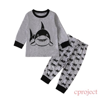 ❀Tp❀Niños Casual de dos piezas conjunto de ropa, tiburón gris impreso patrón redondo cuello jersey y cintura elástica pantalones