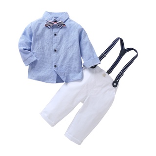Moda bebé niño caballero conjunto de ropa Formal traje para niños recién nacidos pajarita camisa + pantalones liguero Bebe traje