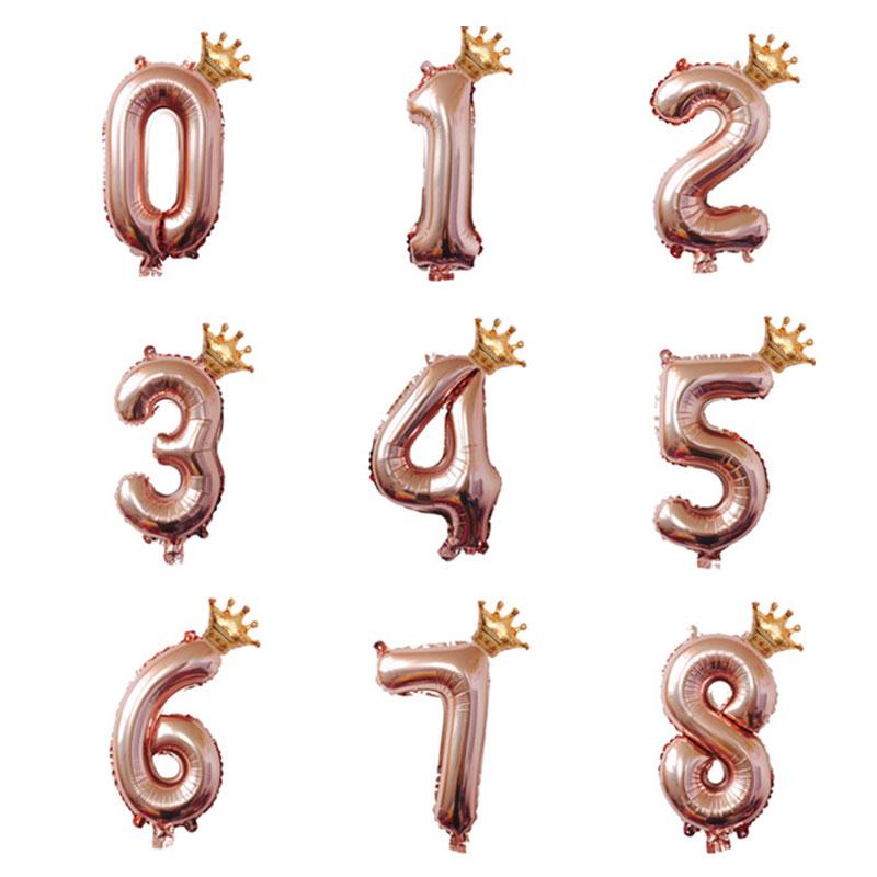 2 globos de papel de aluminio de oro rosa con número de corona, decoración de feliz cumpleaños, boda
