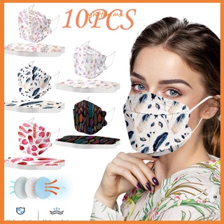 （ujhrtdg.mx）10PCS Unisex Adult Feather Print Outdoor Mask Protective Disposable Face Mask