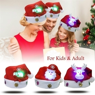 Gorro De navidad con luz Led De santa claus/muñeco De nieve/Alce/sombrero lindo Para Adultos y niños