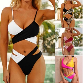 Conjunto De Bikini Vendaje Para Mujer Inalámbrico Push-up Sujetador Acolchado Traje De Baño Color Contraste Ropa De Playa Para Piscina Verano Natación