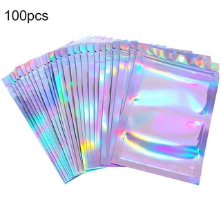 100 piezas ziplock bolsa de embalaje láser bolsa de embalaje arco iris de aluminio flash sello bolsa de plástico bolsillo a1c2