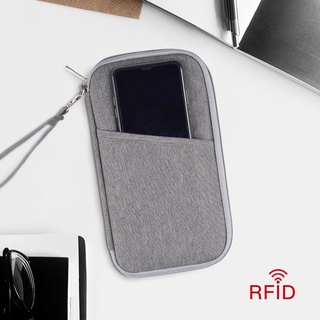 RFID Document bolsa de almacenamiento de pasaporte titular de viaje impermeable cremallera larga cartera
