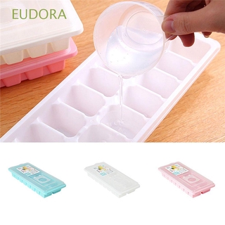 EUDORA Stocked Ice Maker 16 cavidades Jelly molde cubo de hielo bandeja congelador con tapa cubierta cubo de hielo caja de herramientas de cocina congelador molde/Multicolor (1)