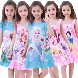 Pijamas de los niños pijamas de las niñas camisón de verano de manga corta de los niños mediano y grande de los niños congelados princesa Elsa vestido de honda de verano ropa de los niños