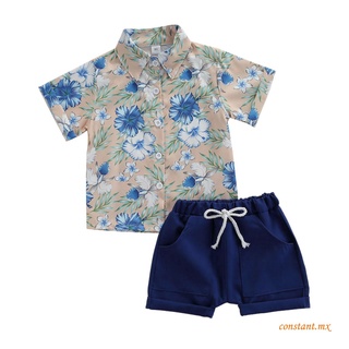 ORT-Boys Casual Two-piece Clothes Set, Floral Printed Pattern Short Sleeve