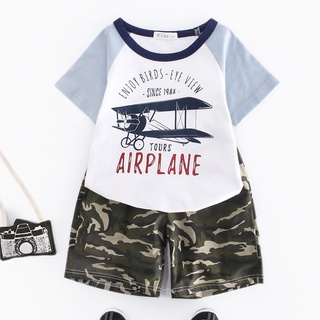 ╭trendywill╮Toddler Kids Baby Boys Cartoon Tops Shirt+Camouflage Pants Outfits Set