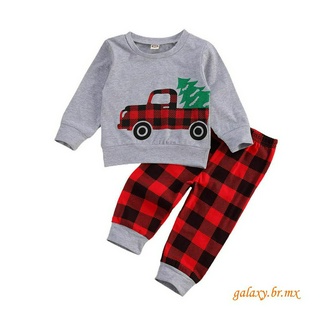 ZHY-2 piezas traje de niños, niño niña O-cuello de manga larga camión de impresión superior, cuadros de impresión pantalones largos (9)