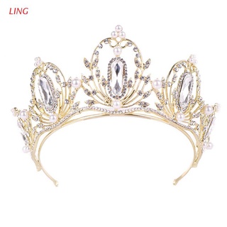 Ling Tiara nupcial compromiso boda niñas princesa corona estilo diadema Headwear accesorios de pelo Artificial perla tocado joyería