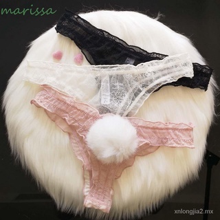 🙌 MARISSA lindo bragas transpirable tanga G-string bola de peluche cola de conejo Sexy transparente cintura baja encaje/Multicolor HCKO