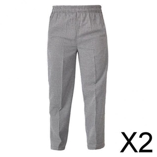 [hpbog] 2xElastic Restaurant Cafe Chef Waiter Pants Trousers Uniform Accs Plaid XXL