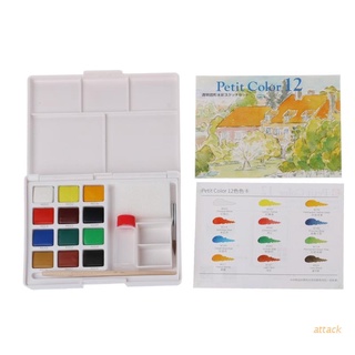 attack 12 colores acuarela caja de pintura portátil sólido acuarela pintura arte suministros