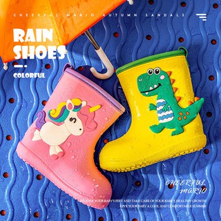 Bebé botas de lluvia impermeable traje de los niños botas de lluvia niños y niñas antideslizante zapatos de goma dinosaurio wate