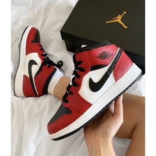 Nike Air Jordan 1 Mid Chicago negro dedo del pie Premium Original
