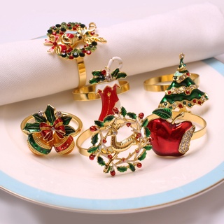 6pcs navidad servilleta anillo titulares de árbol de navidad decoración de mesa para el hogar metal reno cuerno anillo de tejido boda banquete hotel