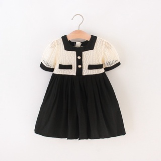 algodón mangas abullonadas encaje suave elegante ropa de verano 9 meses a 5 años de edad Hepburn Little Fragrance Button 2021 vestido de princesa Moda para niña (1)