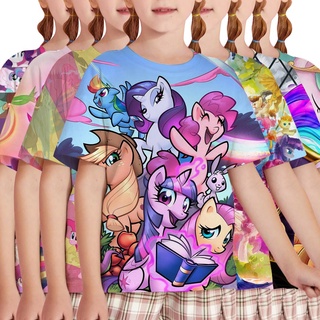 My Little Pony amistad impresión mágica camiseta de los niños de manga corta cuello redondo unicornio arco iris camisa Top 3-13 años de edad de dibujos animados Anime diario Casual divertido niños animados lindo camiseta