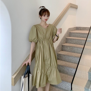 Summer 2021 new Korean temperament irregular platycodon skirt gentle wind short-sleeved French dress fairy