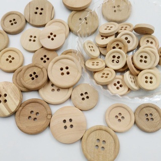 50 botones de madera de color natural redondos 4 agujeros botones de costura scrapbooking