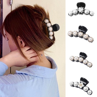 Pr Women Faux Pearl Inlaid Flower Hairpin Hair Claw Clamp Ponytail Holder Accessory