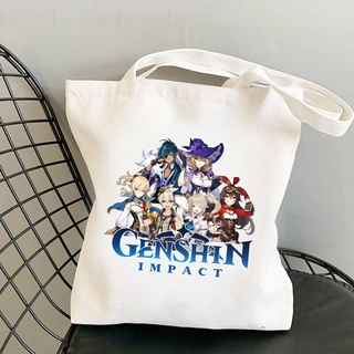 Genshin Impacto Impresión Reutilizable Bolsa De La Compra De Las Mujeres De Lona Bolsos De Anime Manga Eco Dibujos Animados Shopper Hombro