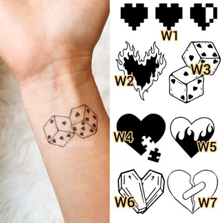 Pegatinas de tatuaje/tatuaje temporal - E - Love Fire Flame Dice tatuaje estético ataúd