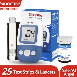Sinocare Safe AQ Angel-Medidor De Glucosa En Sangre , Monitor Digital Automático , Analizador De Azúcar Kit De Prueba Con Lancetas Y 25 Tiras