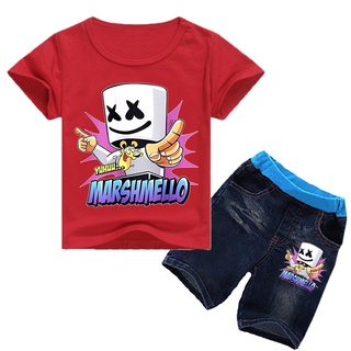 Marshmello kids Suit Children's Suit boy's Suit Kids Tshirt denim shorts Baby's Suit