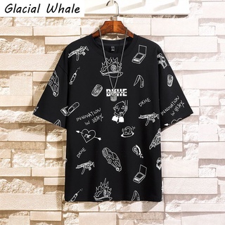 GlacialWhale Man's T-shirt Men 2021 Oversized Anime Print Cotton Hip Hop Tshirt Male Japanese Streetwear Harajuku T Shirt Men