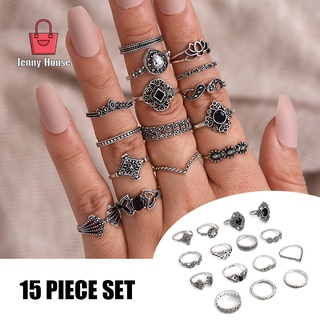 15 anillos de corona de loto, diseño geométrico, vintage, simple, anillos de moda para mujeres y niñas