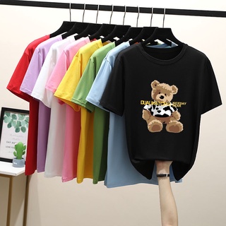 Mujer Casual oso impreso camisetas de las mujeres camiseta de verano lindo de dibujos animados de impresión Tees niñas de manga corta Tops señoras camisetas blusa ropa