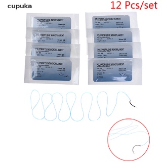 Cupuka 12Pc Polypropylene Medical Needle Suture Monofilament Thread Suture Practice Kit MX