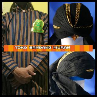 Traje de ropa estriada Surjan estriada para adultos (ropa Surjan estriada + Blangkon jogja plegable Samurai Sliwir)