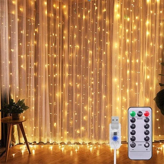 Cortina de Luces LED 3Mx3M 300LEDs, 8 Modos de lluminación,Lámparas Decorativas Impermeables para Gancho