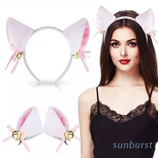 sunb cosplay peludo animal orejas de gato aro de pelo conjunto lolita larga piel disfraz campana arco horquilla para halloween fiesta decoración