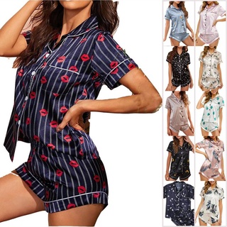 2021 europea y americana conjunto pijamas de las mujeres de servicio a domicilio traje de manga corta pantalones cortos elástico color Ding telas
