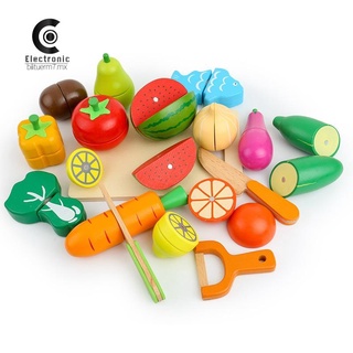 17 piezas niños de madera de cocina juguetes de corte de simulación de frutas verduras playset de los niños juego de la casa de cocina juguetes de pretender