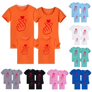 95 algodón de dibujos animados patrón amor impresión camiseta familia conjunto/pareja conjunto de manga corta naranja camisetas