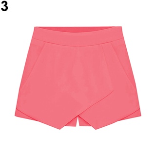 Wintm pantalones cortos asimétricos de Color caramelo casuales para mujer (5)