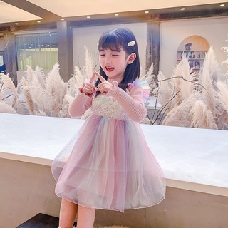 girls2021primavera y otoño nuevo vestido niña elsa princesa vestido de los niños de moda falda de malla moda (2)