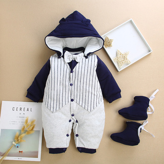 leiter_Newborn Infant Baby Boy Hooded Warm Striped Coat Outwear Jumpsuit Shoes Outfits